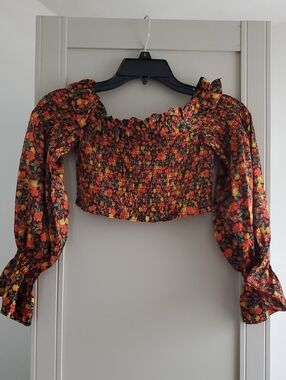 Olivaceous Floral Smocked Crop Top